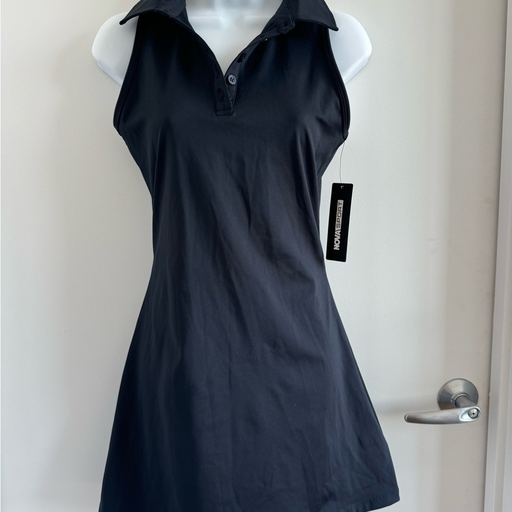 Black Sleeveless Activewear Tennis Dress